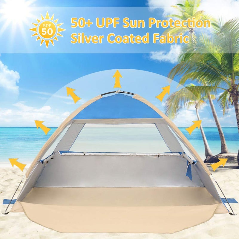 Gorich Beach Tent, Shade Tent for 3 Person with UPF 50+ UV Protection, Portable Sun Shelter Canopy, Lightweight & Easy Setup Cabana Sapphire Blue - Image 2